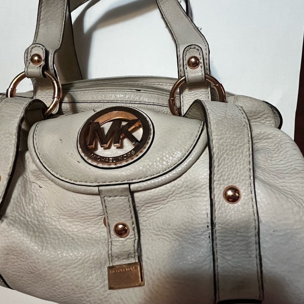 Michael Michael Kors Hamilton Leather Ivory White Satchel Shoulder Bag 13x9x5 - Picture 2 of 12